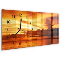 Tulup Wandklok - West Wandklok Glas Decoratie - 60x30 cm - Oranje Gekleurde Glazen Klok - Zwarte Handen - Rechthoekige Wandklok - Moderne Wandklok Glas - Wandklok Glas Decoratie
