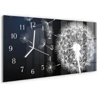 Tulup Wandklok - Paardebloem Moderne Wandklok Glas - 60x30 cm - Marine Wandklok Glas Decoratie - Witte Handen - Rechthoekige Wandklok - Wandklok Glas Decoratie - Gekleurde Glazen Klok