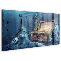 Tulup Wandklok - Onderwaterschat Gekleurde Glazen Klok - 60x30 cm - Blauw Glazen Klok Met Print - Zwarte Handen - Rechthoekige Wandklok - Gekleurde Glazen Klok - Glazen Klok Met Print