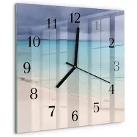 Drukarnia Piga Wandklok - Strand Glazen Klok Met Print - 30x30 cm - Blauw Moderne Glazen Wandklok - Zwarte Handen - Vierkante Wandklok - Wandklok Glas Met Motief - Decoratieve Glazen Klok