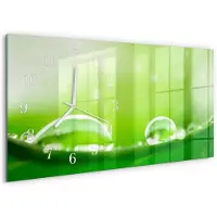 Tulup Wandklok - waterdruppels Gekleurde Glazen Klok - 60x30 cm - Groente Glazen Klok Met Print - Witte Handen - Rechthoekige Wandklok - Decoratieve Glazen Klok - Glazen Wandklok Design
