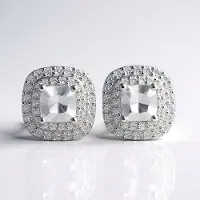 Cavill - Zilveren Oorbellen 925 Sterling - 1,746 ct Danburiet Antiek Cushion-snijwerk - Elegante Oorstekers met Rond Zirkon - Luxe Sieraden