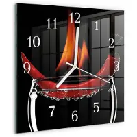 Drukarnia Piga Wandklok - Chili Fire Decoratieve Glazen Klok - 30x30 cm - Rood Glazen Wandklok Design - Witte Handen - Vierkante Wandklok - Wandklok Glas Met Motief - Decoratieve Glazen Klok