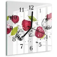 Drukarnia Piga Wandklok - Frambozen Moderne Glazen Wandklok - 30x30 cm - Rood Wandklok Glas Met Motief - Zwarte Handen - Vierkante Wandklok - Glazen Klok Met Print - Wandklok Glas Met Motief