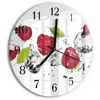 Tulup Wandklok - Frambozen Wandklok Glas Met Motief - 30fi cm - Rood Decoratieve Glazen Klok - Zwarte Handen - Ronde Wandklok - Klok Glas Met Opdruk - Moderne Wandklok Glas