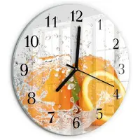 Tulup Wandklok - sinaasappels Moderne Glazen Wandklok - 30fi cm - Oranje Wandklok Glas Met Motief - Zwarte Handen - Ronde Wandklok - Klok Glas Met Opdruk - Moderne Wandklok Glas