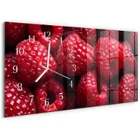 Tulup Wandklok - Frambozen Klok Glas Met Opdruk - 60x30 cm - Rood Moderne Wandklok Glas - Witte Handen - Rechthoekige Wandklok - Moderne Wandklok Glas - Wandklok Glas Decoratie