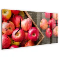 Tulup Wandklok - Appels Moderne Glazen Wandklok - 60x30 cm - Rood Wandklok Glas Met Motief - Zwarte Handen - Rechthoekige Wandklok - Glazen Wandklok Design - Klok Glas Met Opdruk