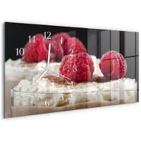 Tulup Wandklok - Frambozendessert Klok Glas Met Opdruk - 60x30 cm - Rood Moderne Wandklok Glas - Witte Handen - Rechthoekige Wandklok - Glazen Wandklok Design - Klok Glas Met Opdruk