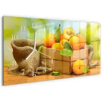 Tulup Wandklok - Abrikozen Decoratieve Glazen Klok - 60x30 cm - Geel Glazen Wandklok Design - Witte Handen - Rechthoekige Wandklok - Glazen Klok Met Print - Wandklok Glas Met Motief
