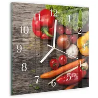 Drukarnia Piga Wandklok - Groenten Moderne Wandklok Glas - 30x30 cm - Veelkleurig Wandklok Glas Decoratie - Witte Handen - Vierkante Wandklok - Decoratieve Glazen Klok - Glazen Wandklok Design
