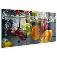 Tulup Wandklok - Fruit Glazen Wandklok Design - 60x30 cm - Veelkleurig Klok Glas Met Opdruk - Zwarte Handen - Rechthoekige Wandklok - Glazen Wandklok Design - Klok Glas Met Opdruk