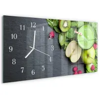 Tulup Wandklok - Fruitsmoothie Wandklok Glas Met Motief - 60x30 cm - Groente Decoratieve Glazen Klok - Witte Handen - Rechthoekige Wandklok - Glazen Klok Met Print - Wandklok Glas Met Motief