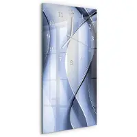 Tulup Wandklok - Abstractie Klok Glas Met Opdruk - 30x60 cm - Blauw Moderne Wandklok Glas - Witte Handen - Rechthoekige Wandklok - Klok Glas Met Opdruk - Moderne Wandklok Glas