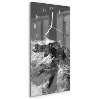 Tulup Wandklok - Berg Glazen Wandklok Design - 30x60 cm - Grijs Klok Glas Met Opdruk - Witte Handen - Rechthoekige Wandklok - Decoratieve Glazen Klok - Glazen Wandklok Design