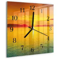 Drukarnia Piga Wandklok - Zonsondergang Klok Glas Met Opdruk - 30x30 cm - Oranje Moderne Wandklok Glas - Zwarte Handen - Vierkante Wandklok - Glazen Wandklok Design - Klok Glas Met Opdruk
