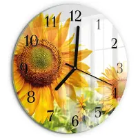 Tulup Wandklok - Zonnebloem Wandklok Glas Decoratie - 30fi cm - Geel Gekleurde Glazen Klok - Zwarte Handen - Ronde Wandklok - Wandklok Glas Met Motief - Decoratieve Glazen Klok