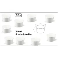 TakeAware 50x IJsbeker wit 240ml karton - 3 a 4 bollen - IJs beker - Party schepijs softijs ijsje zomer festival thema feest