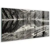 Tulup Wandklok - Vreedzame bergen Wandklok Glas Met Motief - 60x30 cm - Zwart-wit Decoratieve Glazen Klok - Zwarte Handen - Rechthoekige Wandklok - Wandklok Glas Decoratie - Gekleurde Glazen Klok