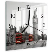 Drukarnia Piga Wandklok - Londen Gekleurde Glazen Klok - 30x30 cm - Rood Glazen Klok Met Print - Zwarte Handen - Vierkante Wandklok - Glazen Wandklok Design - Klok Glas Met Opdruk