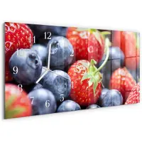 Tulup Wandklok - Bosvruchten Moderne Wandklok Glas - 60x30 cm - Rood Wandklok Glas Decoratie - Witte Handen - Rechthoekige Wandklok - Glazen Wandklok Design - Klok Glas Met Opdruk