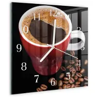 Drukarnia Piga Wandklok - Kopje koffie Glazen Klok Met Print - 30x30 cm - Bruin Moderne Glazen Wandklok - Witte Handen - Vierkante Wandklok - Klok Glas Met Opdruk - Moderne Wandklok Glas