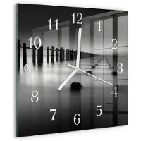 Drukarnia Piga Wandklok - Zee Glazen Wandklok Design - 30x30 cm - Zwart Klok Glas Met Opdruk - Witte Handen - Vierkante Wandklok - Decoratieve Glazen Klok - Glazen Wandklok Design
