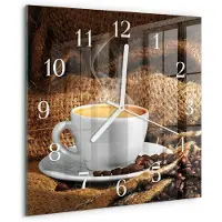 Drukarnia Piga Wandklok - Koffiebonen Wandklok Glas Met Motief - 30x30 cm - Bruin Decoratieve Glazen Klok - Witte Handen - Vierkante Wandklok - Gekleurde Glazen Klok - Glazen Klok Met Print