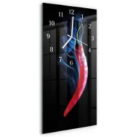 Tulup Wandklok - Peper Decoratieve Glazen Klok - 30x60 cm - Veelkleurig Glazen Wandklok Design - Witte Handen - Rechthoekige Wandklok - Glazen Wandklok Design - Klok Glas Met Opdruk