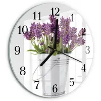 Tulup Wandklok - Lavendel Wandklok Glas Decoratie - 30fi cm - Paars Gekleurde Glazen Klok - Zwarte Handen - Ronde Wandklok - Glazen Klok Met Print - Wandklok Glas Met Motief