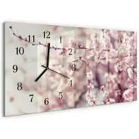 Tulup Wandklok - Kersenbloesems Klok Glas Met Opdruk - 60x30 cm - Roze Moderne Wandklok Glas - Zwarte Handen - Rechthoekige Wandklok - Moderne Wandklok Glas - Wandklok Glas Decoratie