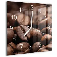 Drukarnia Piga Wandklok - Koffiebonen Gekleurde Glazen Klok - 30x30 cm - Bruin Glazen Klok Met Print - Witte Handen - Vierkante Wandklok - Decoratieve Glazen Klok - Glazen Wandklok Design