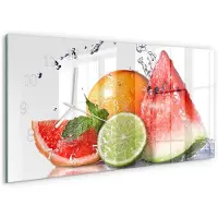 Tulup Wandklok - Sappig fruit Gekleurde Glazen Klok - 60x30 cm - Rood Glazen Klok Met Print - Witte Handen - Rechthoekige Wandklok - Glazen Wandklok Design - Klok Glas Met Opdruk