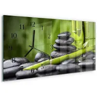 Tulup Wandklok - Zen-stenen Wandklok Glas Decoratie - 60x30 cm - Groente Gekleurde Glazen Klok - Zwarte Handen - Rechthoekige Wandklok - Klok Glas Met Opdruk - Moderne Wandklok Glas