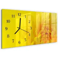 Tulup Wandklok - Bloem Moderne Wandklok Glas - 60x30 cm - Geel Wandklok Glas Decoratie - Zwarte Handen - Rechthoekige Wandklok - Moderne Wandklok Glas - Wandklok Glas Decoratie