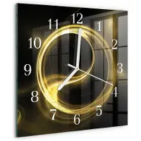 Drukarnia Piga Wandklok - Abstractiecirkel Wandklok Glas Met Motief - 30x30 cm - Geel Decoratieve Glazen Klok - Witte Handen - Vierkante Wandklok - Glazen Klok Met Print - Wandklok Glas Met Motief