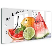 Tulup Wandklok - Sappig fruit Klok Glas Met Opdruk - 60x30 cm - Rood Moderne Wandklok Glas - Zwarte Handen - Rechthoekige Wandklok - Glazen Wandklok Design - Klok Glas Met Opdruk