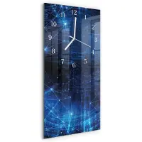 Tulup Wandklok - Matrix Wandklok Glas Decoratie - 30x60 cm - Blauw Gekleurde Glazen Klok - Witte Handen - Rechthoekige Wandklok - Glazen Wandklok Design - Klok Glas Met Opdruk