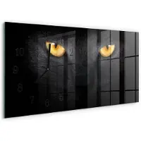 Tulup Wandklok - Kat Glazen Klok Met Print - 60x30 cm - Zwart Moderne Glazen Wandklok - Zwarte Handen - Rechthoekige Wandklok - Gekleurde Glazen Klok - Glazen Klok Met Print