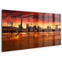 Tulup Wandklok - Zonsondergang Glazen Wandklok Design - 60x30 cm - Rood Klok Glas Met Opdruk - Zwarte Handen - Rechthoekige Wandklok - Wandklok Glas Met Motief - Decoratieve Glazen Klok