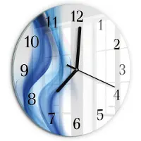 Tulup Wandklok - Abstracte rook Glazen Klok Met Print - 30fi cm - Blauw Moderne Glazen Wandklok - Zwarte Handen - Ronde Wandklok - Klok Glas Met Opdruk - Moderne Wandklok Glas