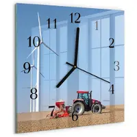 Drukarnia Piga Wandklok - Tractorveld Klok Glas Met Opdruk - 30x30 cm - Veelkleurig Moderne Wandklok Glas - Zwarte Handen - Vierkante Wandklok - Wandklok Glas Met Motief - Decoratieve Glazen Klok