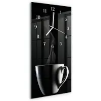 Tulup Wandklok - Beker Glazen Wandklok Design - 30x60 cm - Zwart Klok Glas Met Opdruk - Witte Handen - Rechthoekige Wandklok - Klok Glas Met Opdruk - Moderne Wandklok Glas