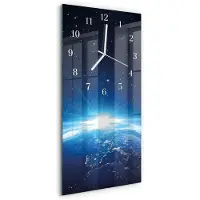 Tulup Wandklok - Aarde Weltall Wandklok Glas Met Motief - 30x60 cm - Blauw Decoratieve Glazen Klok - Witte Handen - Rechthoekige Wandklok - Decoratieve Glazen Klok - Glazen Wandklok Design