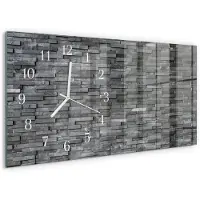 Tulup Wandklok - Stenen constructie Klok Glas Met Opdruk - 60x30 cm - Grijs Moderne Wandklok Glas - Witte Handen - Rechthoekige Wandklok - Decoratieve Glazen Klok - Glazen Wandklok Design