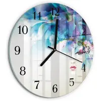 Tulup Wandklok - Abstractie Glazen Klok Met Print - 30fi cm - Blauw Moderne Glazen Wandklok - Zwarte Handen - Ronde Wandklok - Glazen Wandklok Design - Klok Glas Met Opdruk