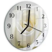 Tulup Wandklok - Witte Roos Klok Glas Met Opdruk - 30fi cm - Wit Moderne Wandklok Glas - Zwarte Handen - Ronde Wandklok - Glazen Klok Met Print - Wandklok Glas Met Motief