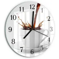 Tulup Wandklok - Kopje koffie Moderne Glazen Wandklok - 30fi cm - Wit Wandklok Glas Met Motief - Zwarte Handen - Ronde Wandklok - Glazen Klok Met Print - Wandklok Glas Met Motief