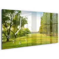 Tulup Wandklok - Het groen van de natuur Wandklok Glas Met Motief - 60x30 cm - Groente Decoratieve Glazen Klok - Witte Handen - Rechthoekige Wandklok - Moderne Wandklok Glas - Wandklok Glas Decoratie