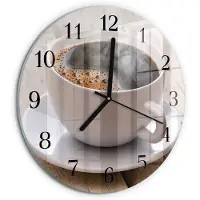 Tulup Wandklok - Koffie Wandklok Glas Met Motief - 30fi cm - Bruin Decoratieve Glazen Klok - Zwarte Handen - Ronde Wandklok - Moderne Wandklok Glas - Wandklok Glas Decoratie